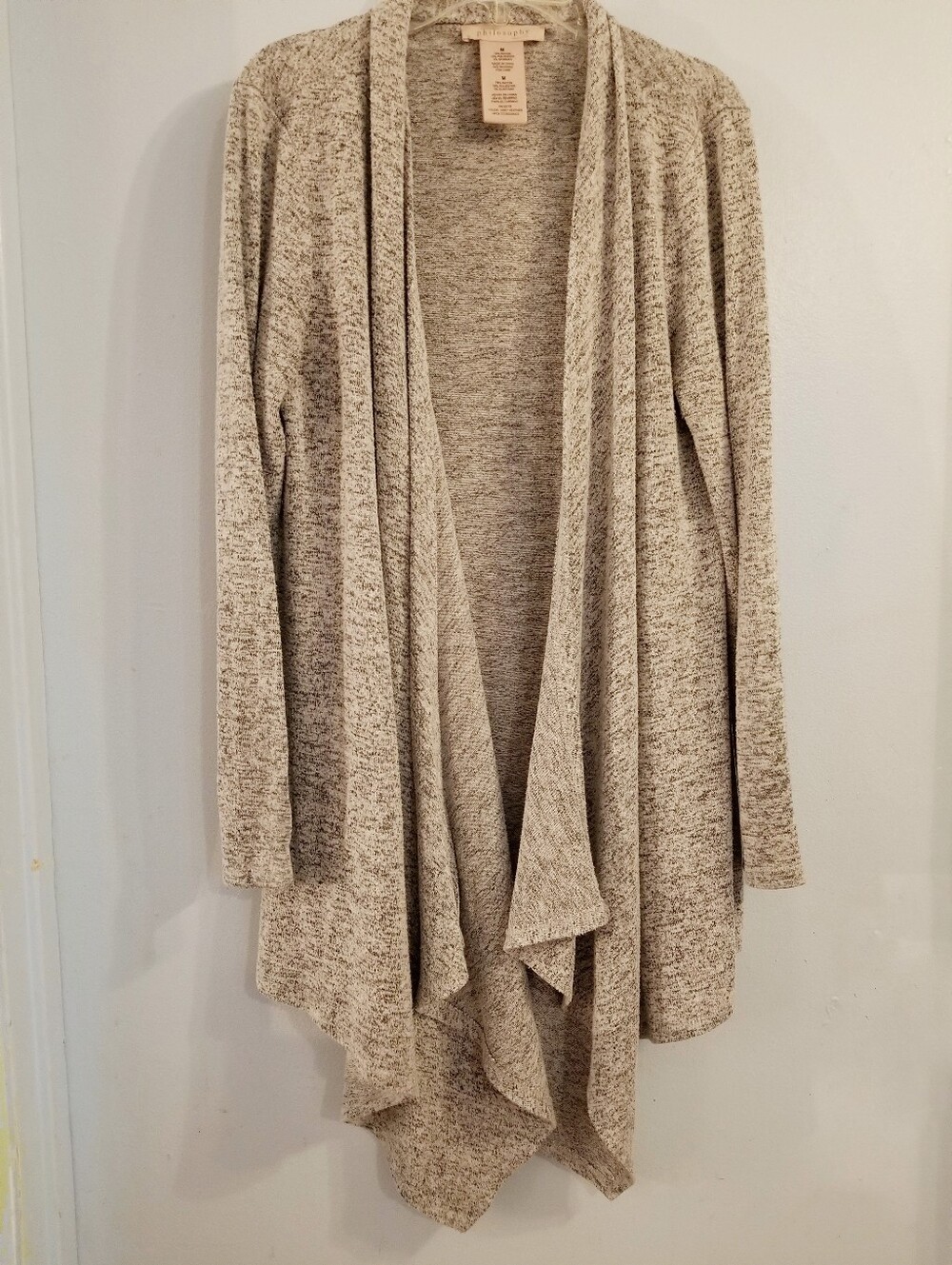 Philosophy Cream Gray Open Front Drape Waterfal Cardigan